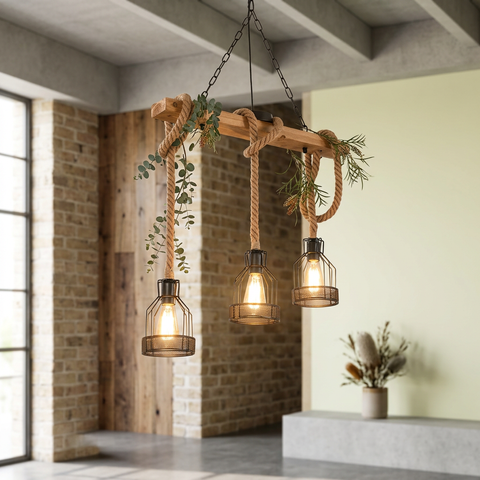 Ceiling Light with Multi-Light Wood Beam