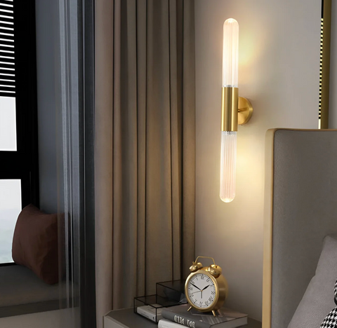 Wall Sconce with Ribbed Glass and Brass