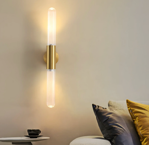 Wall Sconce with Ribbed Glass and Brass