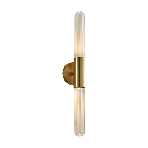 Wall Sconce with Ribbed Glass and Brass
