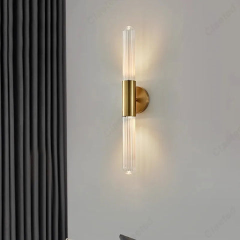 Wall Sconce with Ribbed Glass and Brass