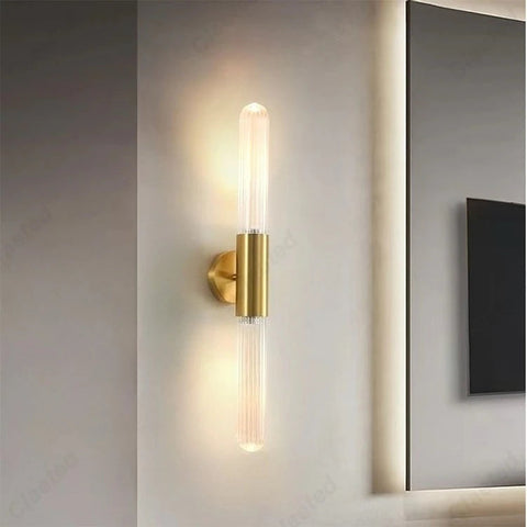 Wall Sconce with Ribbed Glass and Brass
