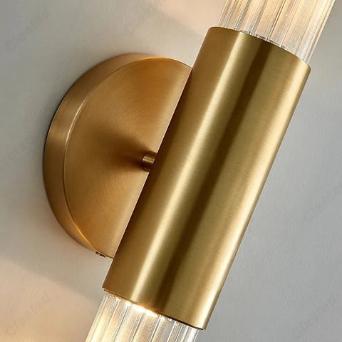 Wall Sconce with Ribbed Glass and Brass