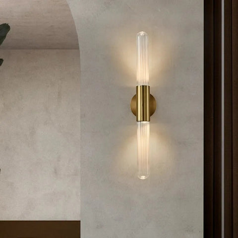 Wall Sconce with Ribbed Glass and Brass