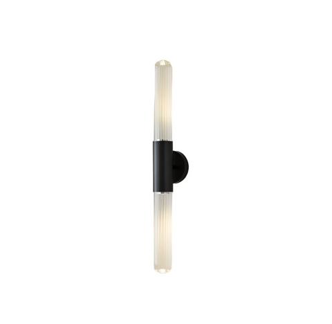 Wall Sconce with Ribbed Glass and Brass