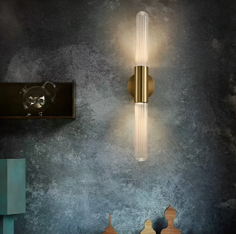 Wall Sconce with Ribbed Glass and Brass