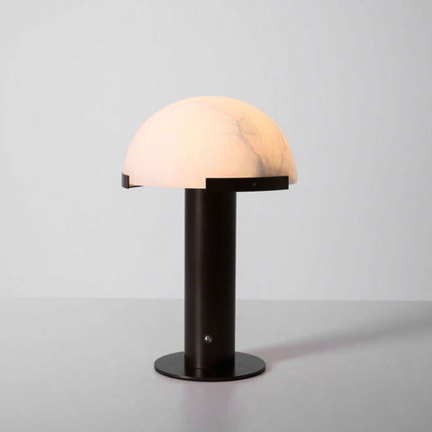 Table Lamp with Alabaster Shade and Bronze Mushroom Base