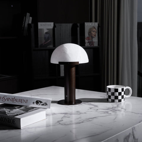 Table Lamp with Alabaster Shade and Bronze Mushroom Base