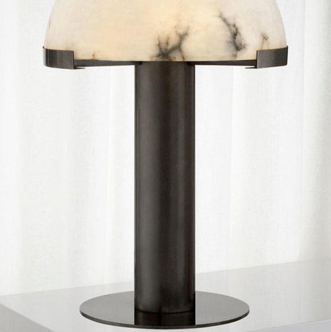 Table Lamp with Alabaster Shade and Bronze Mushroom Base
