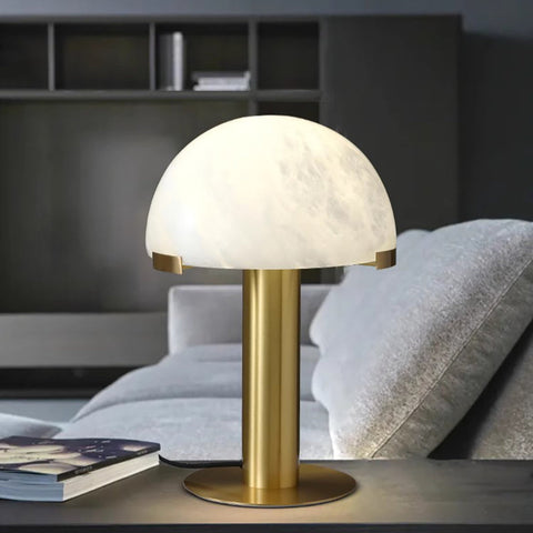 Table Lamp with Alabaster Shade and Bronze Mushroom Base