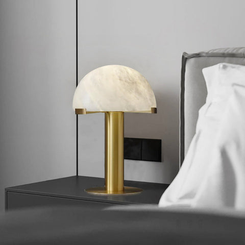 Table Lamp with Alabaster Shade and Bronze Mushroom Base