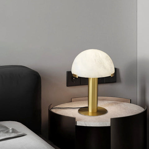 Table Lamp with Alabaster Shade and Bronze Mushroom Base