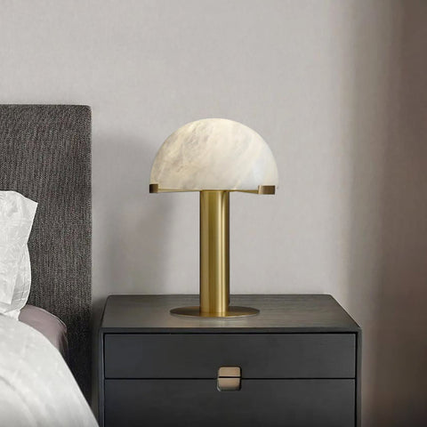 Table Lamp with Alabaster Shade and Bronze Mushroom Base