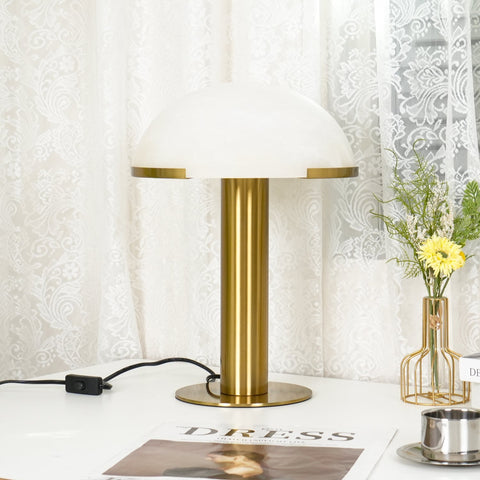 Table Lamp with Alabaster Shade and Bronze Mushroom Base