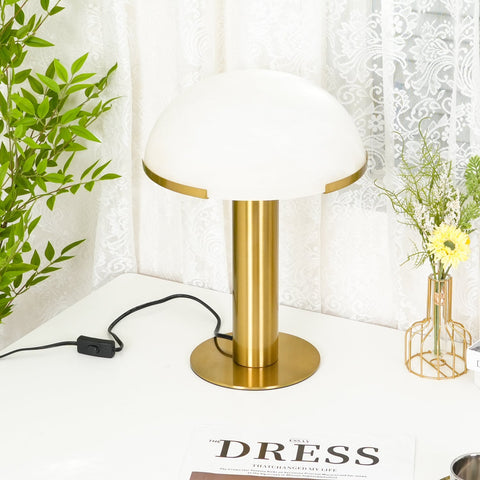 Table Lamp with Alabaster Shade and Bronze Mushroom Base