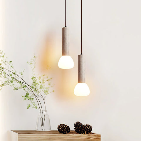 Pendant Light with Travertine Column and Glass Globe