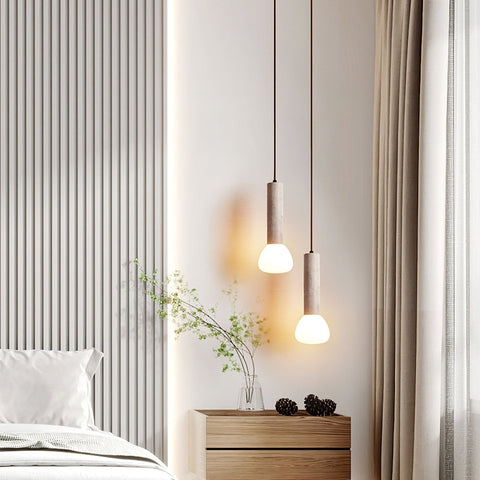 Pendant Light with Travertine Column and Glass Globe