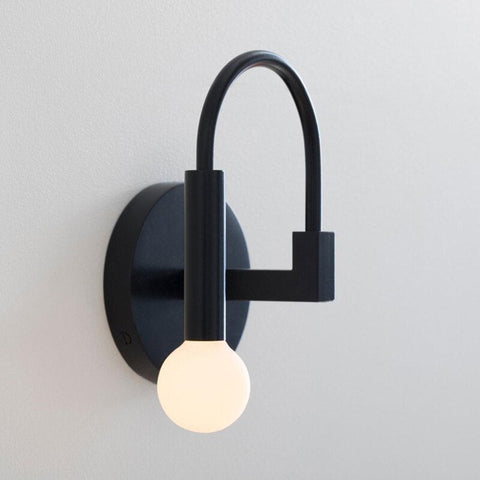 Wall Sconce with Curved Metal Arm and Rotating Exposed Bulb Holder