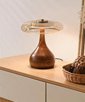 Wood Table Lamp with Circular Clear Shade — product view