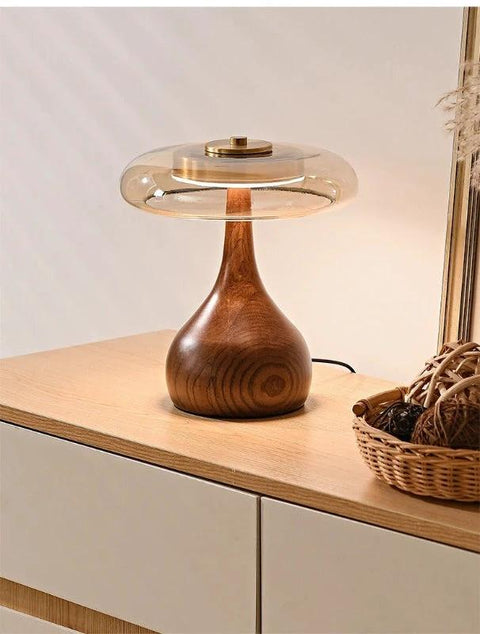 Wood Table Lamp with Circular Clear Shade — product view