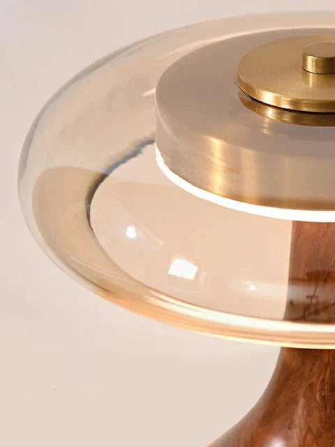 Wood Table Lamp with Circular Clear Shade — product view