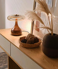 Wood Table Lamp with Circular Clear Shade — product view