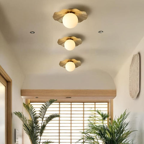 Hammered Copper Flush Mount Light with Frosted Glass for Hallways