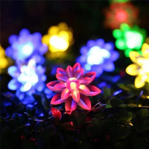 Solar LED Flower String Lights with Decorative Petals for Gardens
