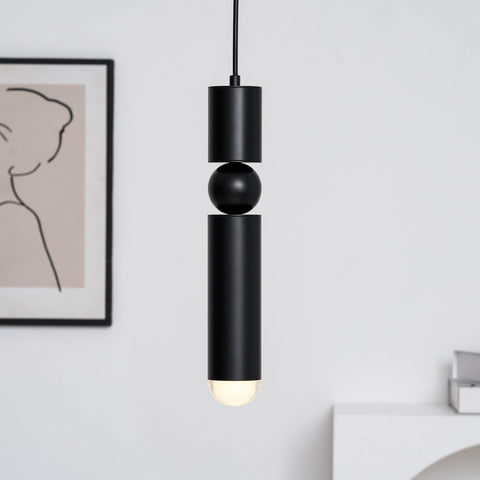 Pendant Light with Metal Cylinders and Decorative Sphere Detail