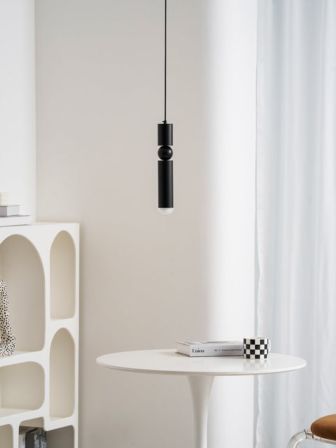 Pendant Light with Metal Cylinders and Decorative Sphere Detail