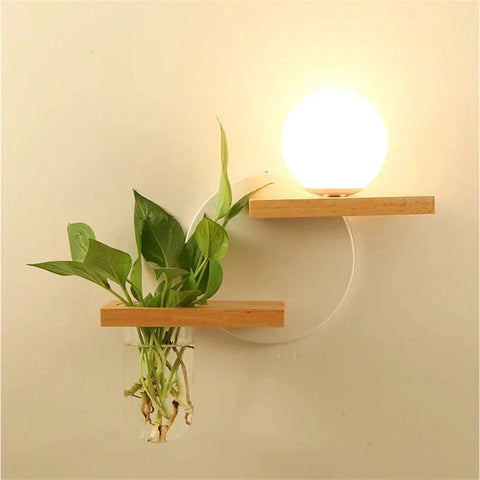 Wood Wall Sconce with Integrated Planter and Globe Light — product view
