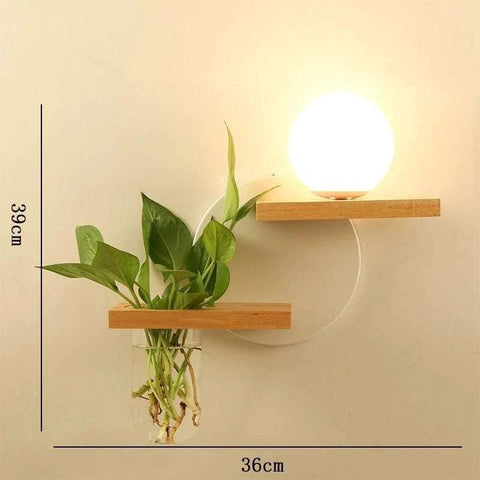 Wood Wall Sconce with Integrated Planter and Globe Light — product view