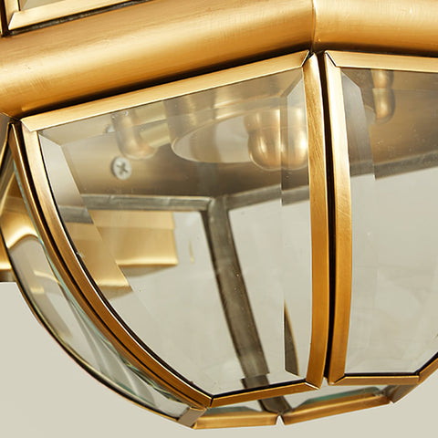Outdoor Wall Light with Brass Frame and Glass Lantern Cage