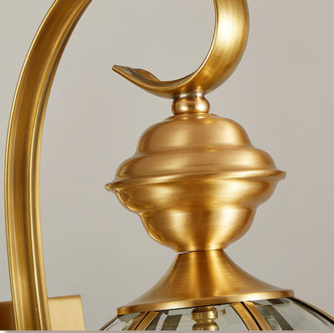 Outdoor Wall Light with Brass Frame and Glass Lantern Cage