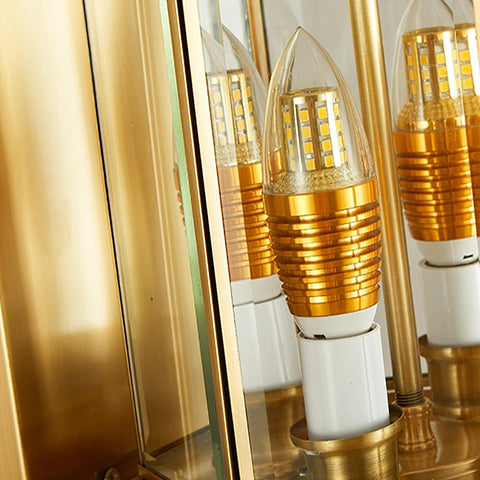 Outdoor Wall Light with Brass Frame and Glass Lantern Cage