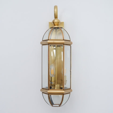 Outdoor Wall Light with Brass Frame and Glass Lantern Cage