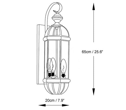 Outdoor Wall Light with Brass Frame and Glass Lantern Cage