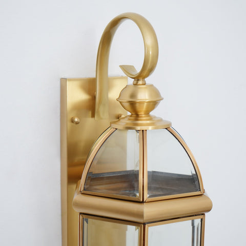 Outdoor Wall Light with Brass Frame and Glass Lantern Cage