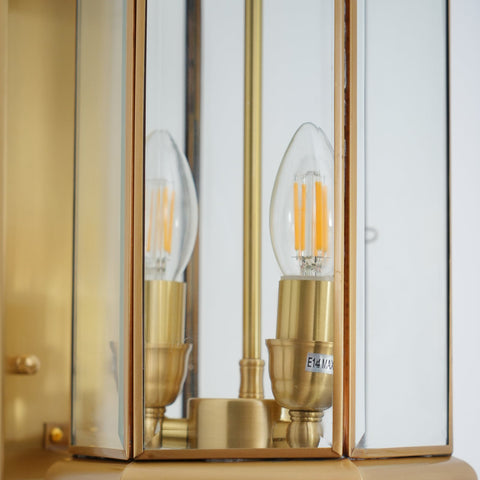 Outdoor Wall Light with Brass Frame and Glass Lantern Cage