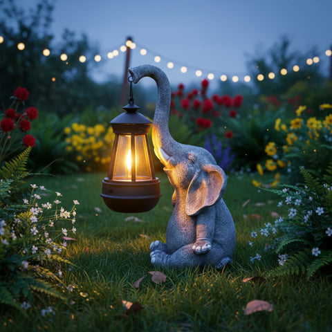 Solar Elephant Lantern – Charming Resin Outdoor Light