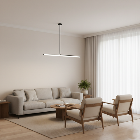 Pendant Light with Linear Aluminum Bar and Warm LED Glow