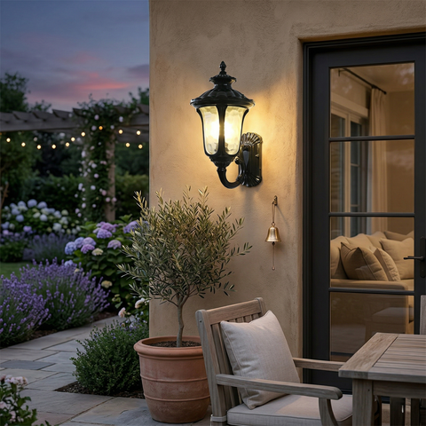 Outdoor Wall Light with Frosted Glass Retro Lantern
