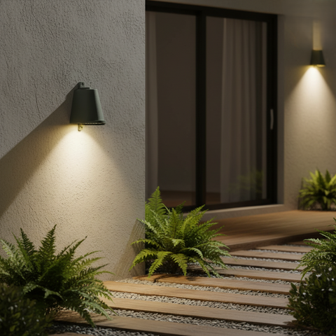 Outdoor Wall Light with Bell Shade and Focused LED Beam