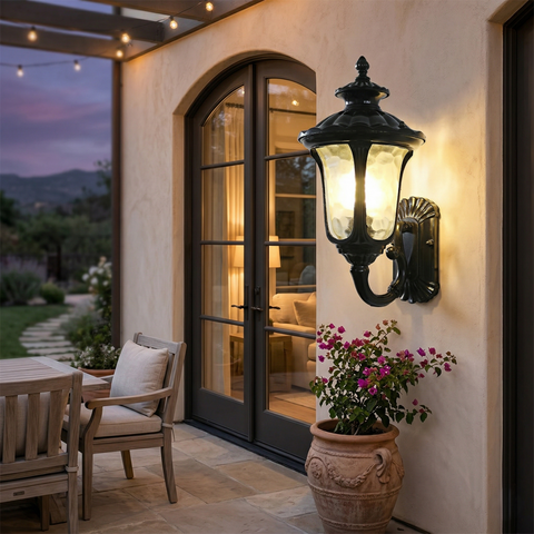 Outdoor Wall Light with Frosted Glass Retro Lantern