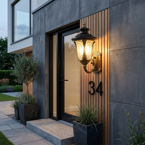 Outdoor Wall Light with Frosted Glass Retro Lantern