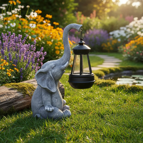 Solar Elephant Lantern – Charming Resin Outdoor Light