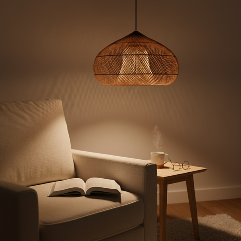 Pendant Light with Handwoven Rattan Shade
