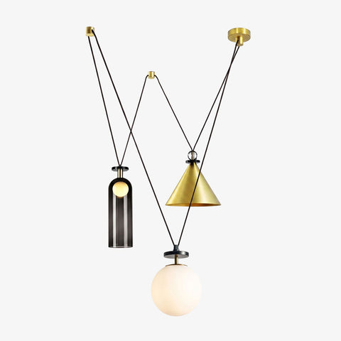 Geometric Multi-Pendant Chandelier with Adjustable Drops