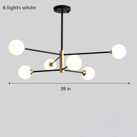 Globe Chandelier with Glass Shades and Six or Eight Branching Arms