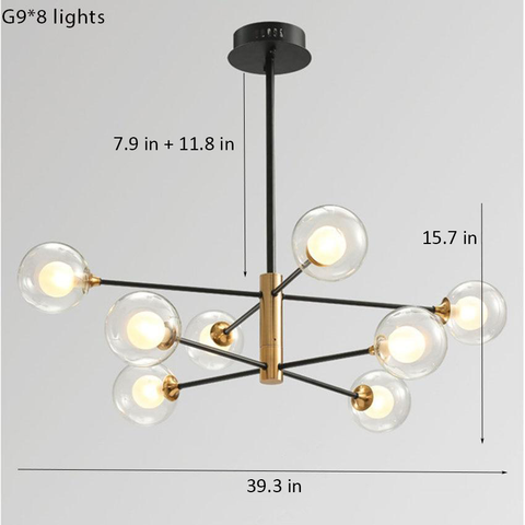 Globe Chandelier with Glass Shades and Six or Eight Branching Arms